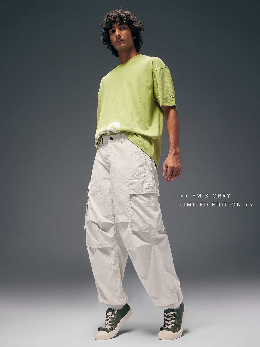 

Flying Machine Men Orry X Cobain Parachute Cargo Pants, Off white