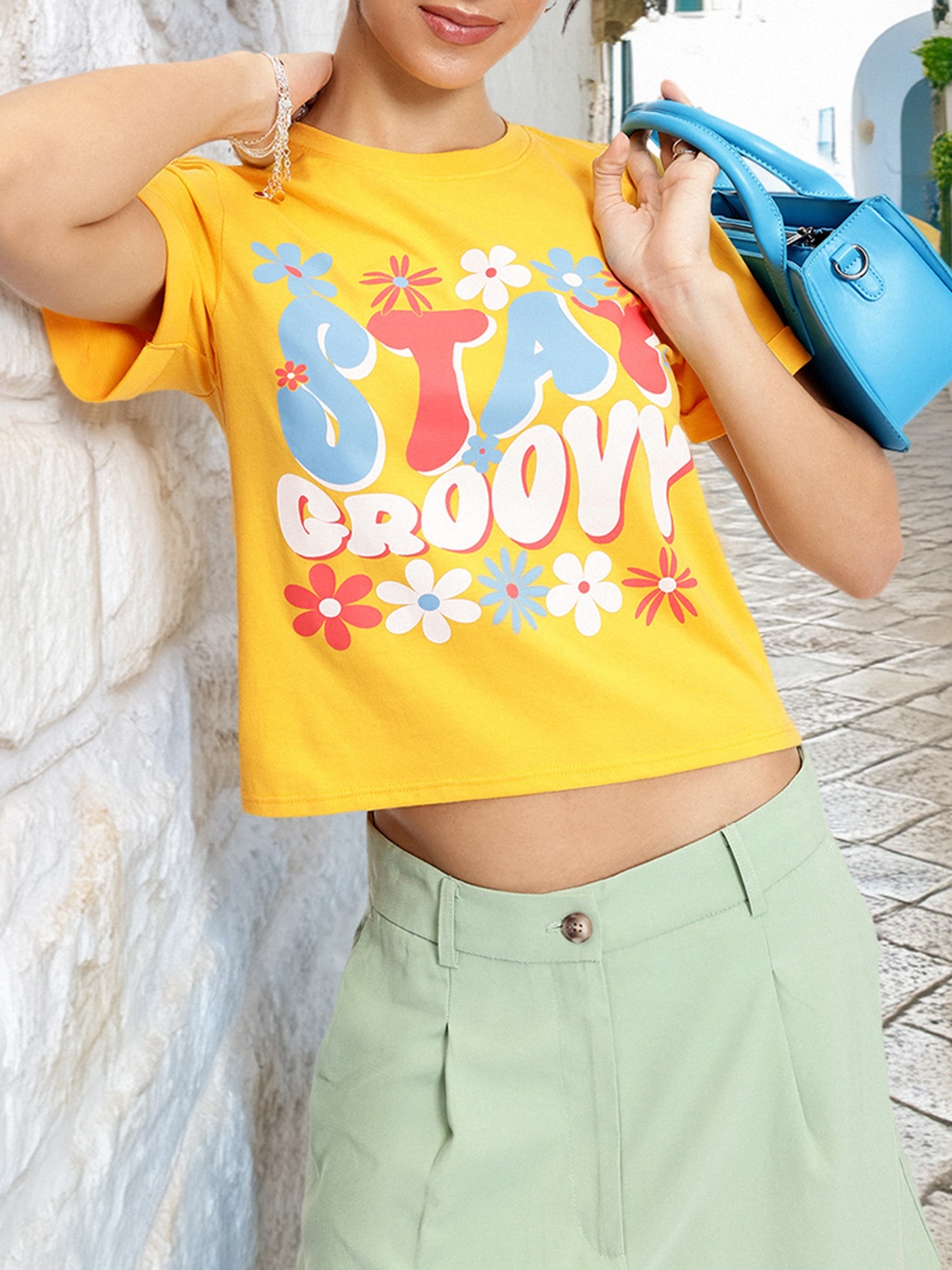 

DressBerry Floral Fun Twisted Typo T-shirt, Mustard