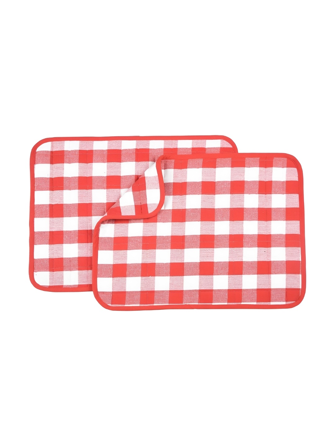 

Lushomes Red & White 2 Pieces Checked Cotton Quick Dry Cleaning Mats