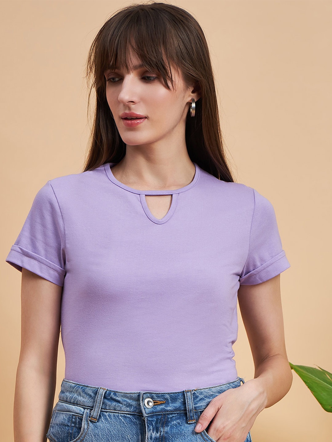 

MINT STREET Round Neck Pure Cotton Casual T-shirt, Lavender