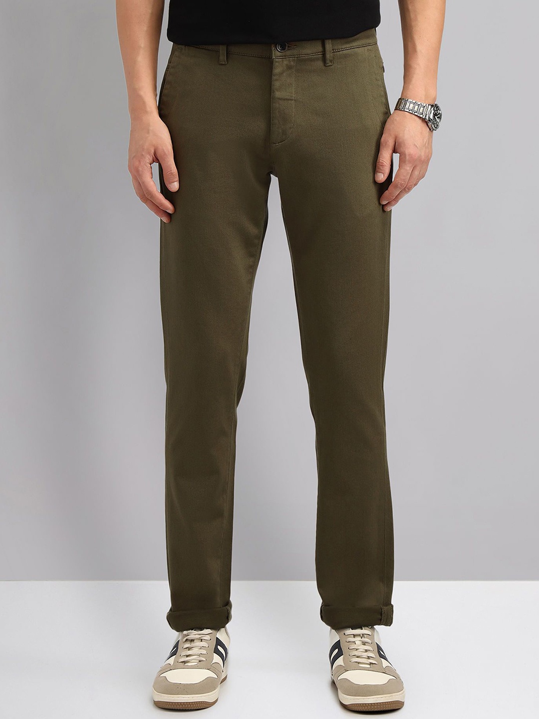 

AD By Arvind Men Solid Slim Fit Chinos Trousers, Olive