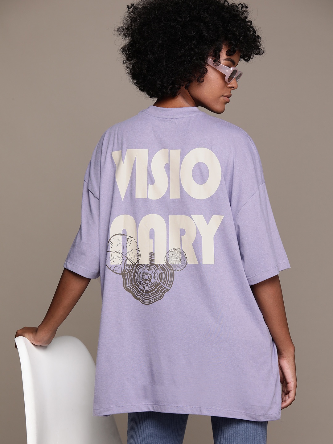 

The Roadster Lifestyle Co. Women Typography Printed Oversized T-shirt, Lavender