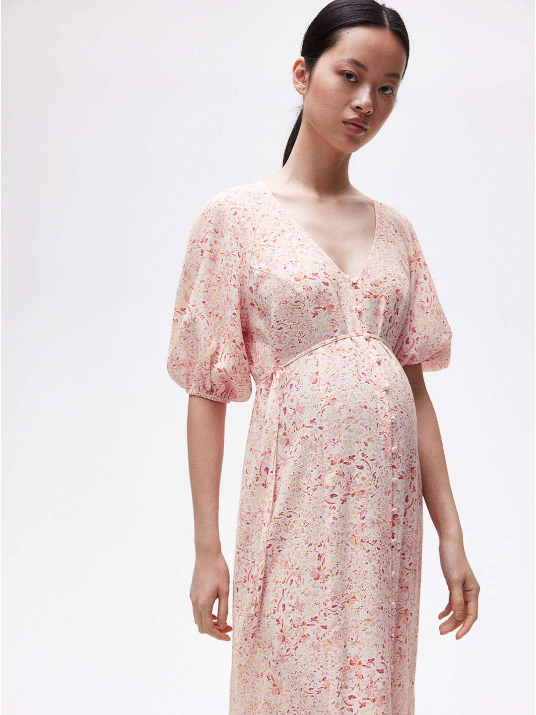 

H&M Women MAMA Tie-Belt Crape Dress, Pink