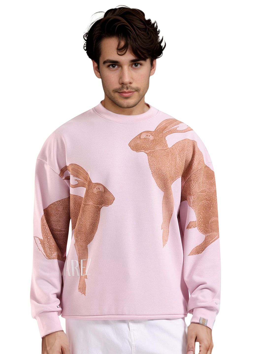 

RARE RABBIT Men Printed Round Neck Sweatshirt, Pink