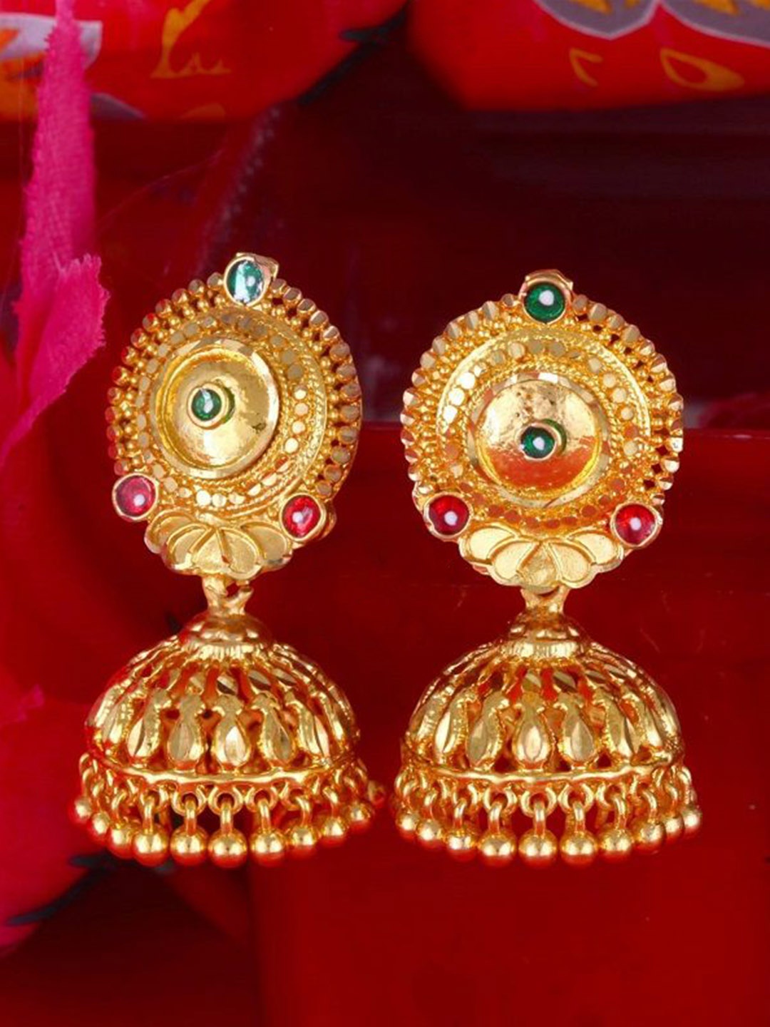 

Vighnaharta Gold-Plated Contemporary Jhumkas Earrings