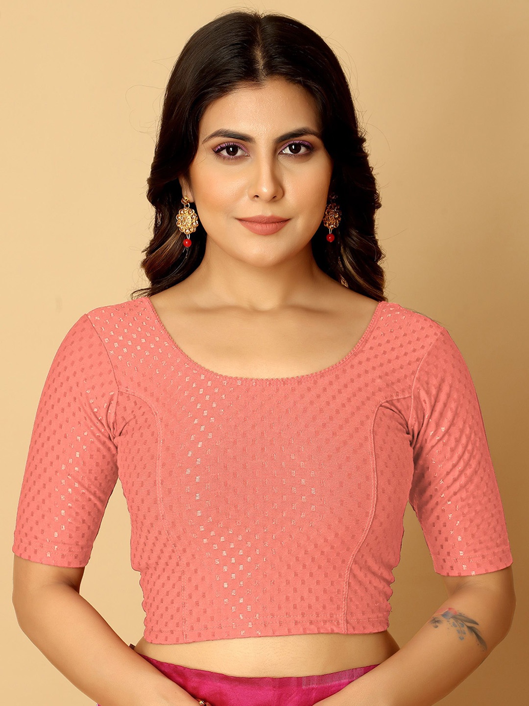 

Jaanvi Women Woven Design Saree Blouse, Peach