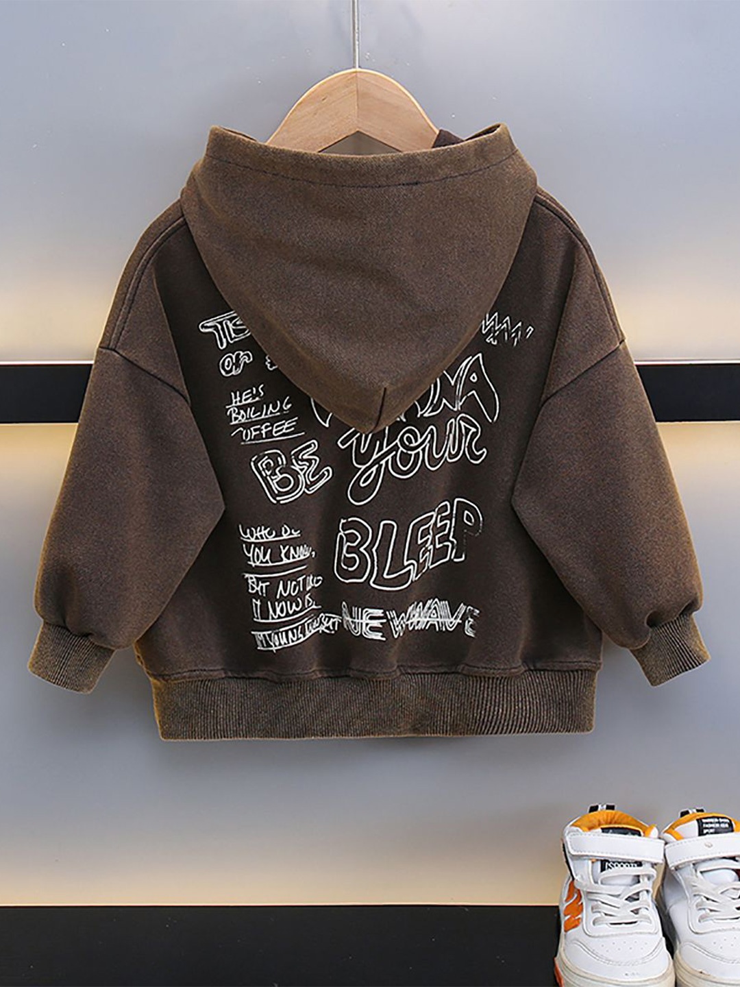 

StyleCast x Revolte Boys Printed Hooded Sweatshirt, Coffee brown