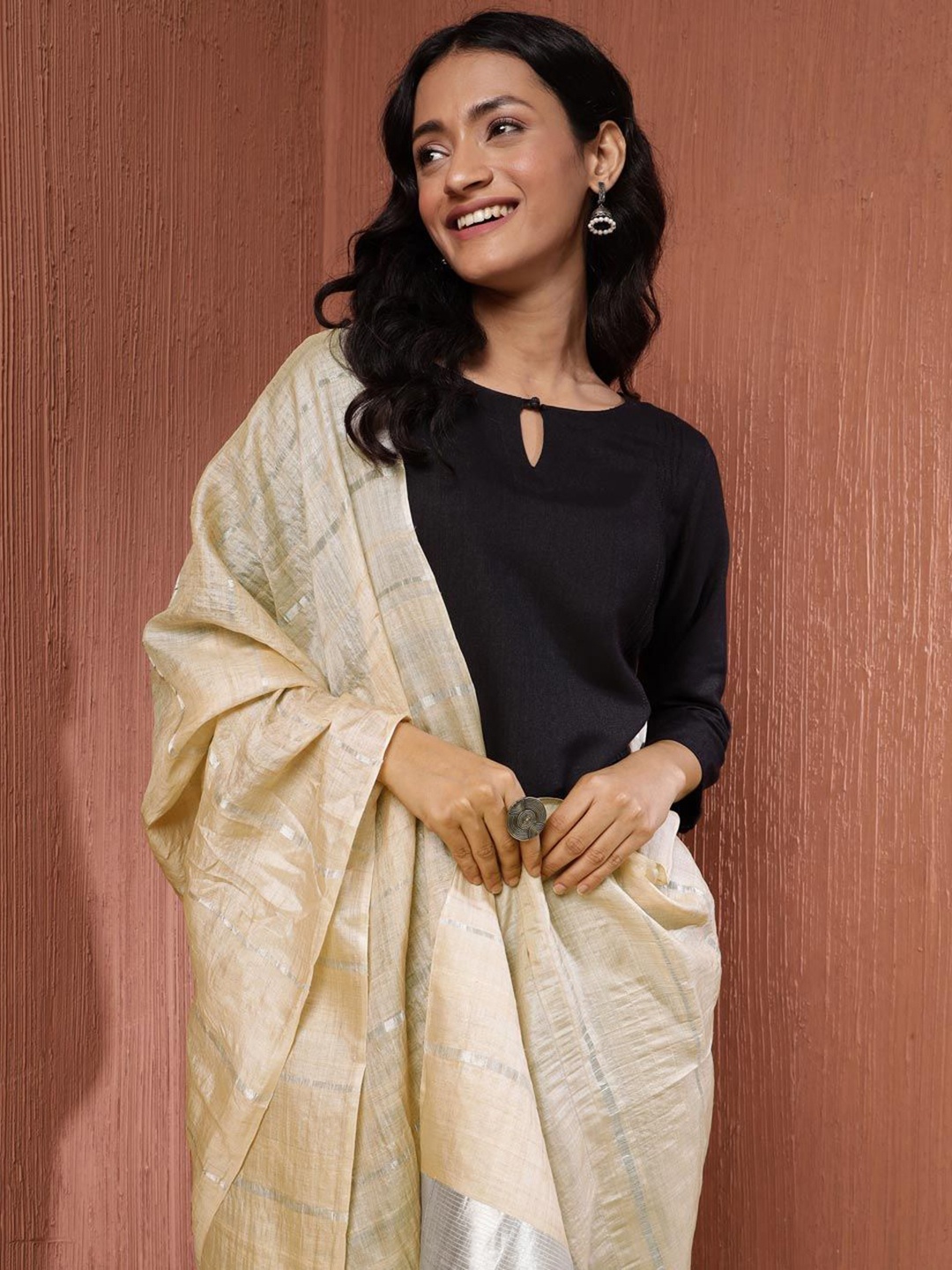 

Fabindia Woven Design Zari Dupatta, Beige