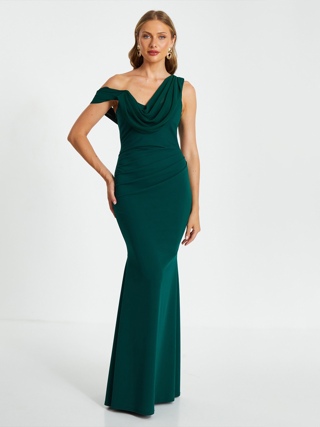 

QUIZ Scuba Crepe Cowl Maxi Dress, Green