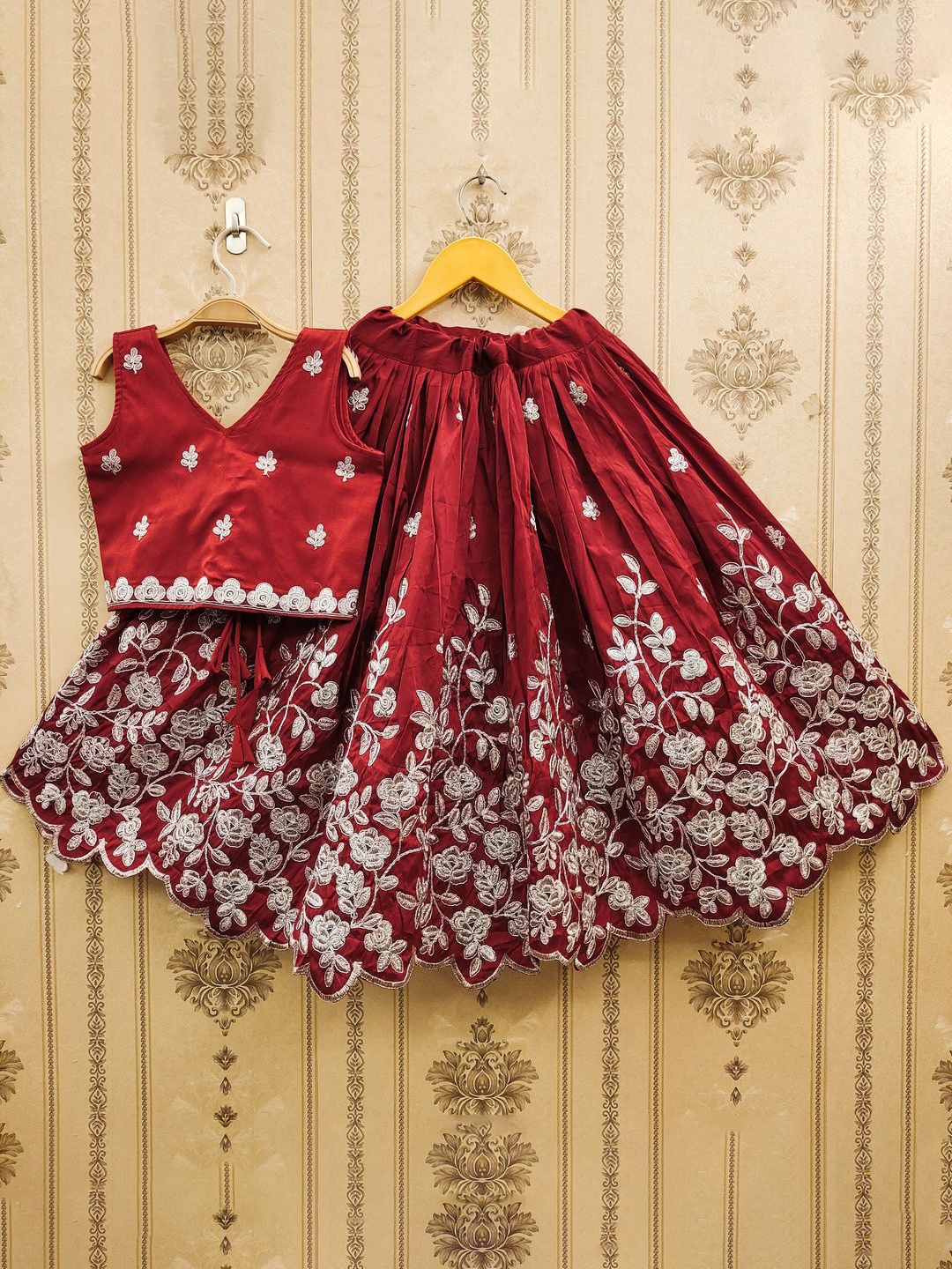 

JOVK DESIGN Girls Embroidered Ready to Wear Lehenga & Choli, Maroon