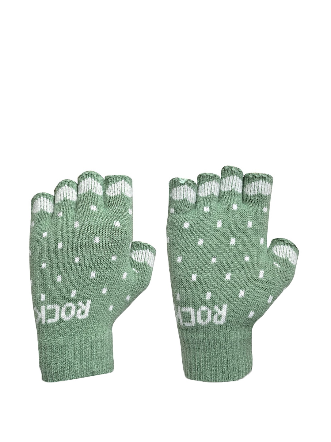 

LOOM LEGACY Women Patterned Acrylic Fingerless Gloves, Green