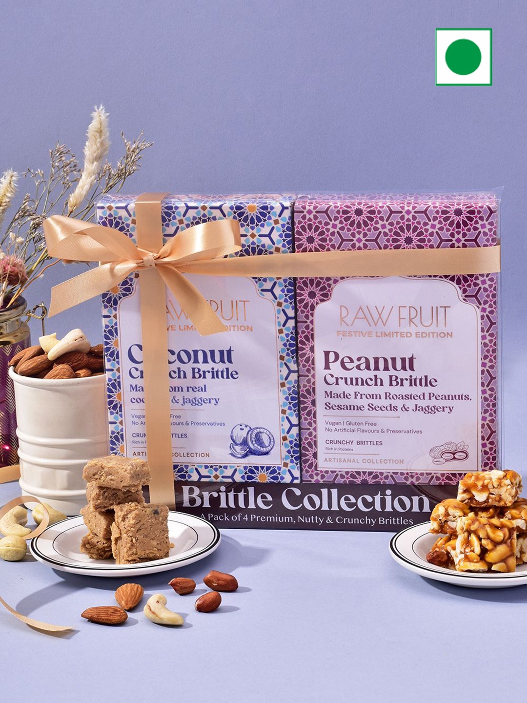 

RawFruit Set Of 2 Coconut & Peanut Crunch Brittle Sweet Gifts- 100g Each, Brown