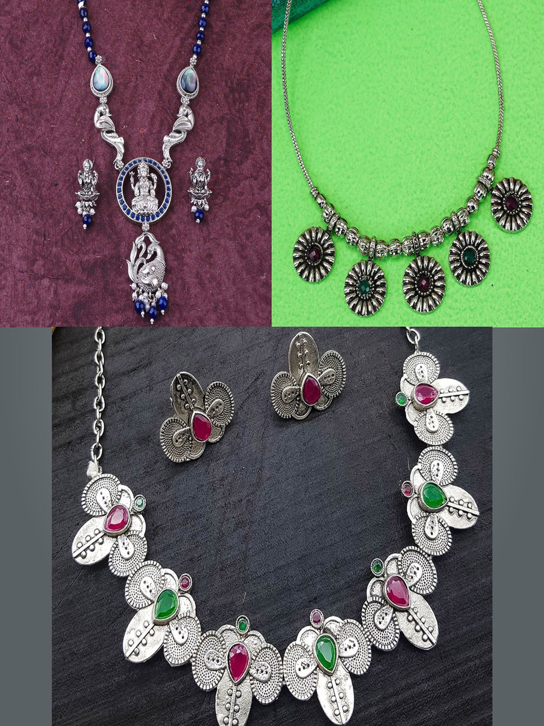 

GRIIHAM Set Of 3 Silver Plated & CZ Studded Jewellery Set