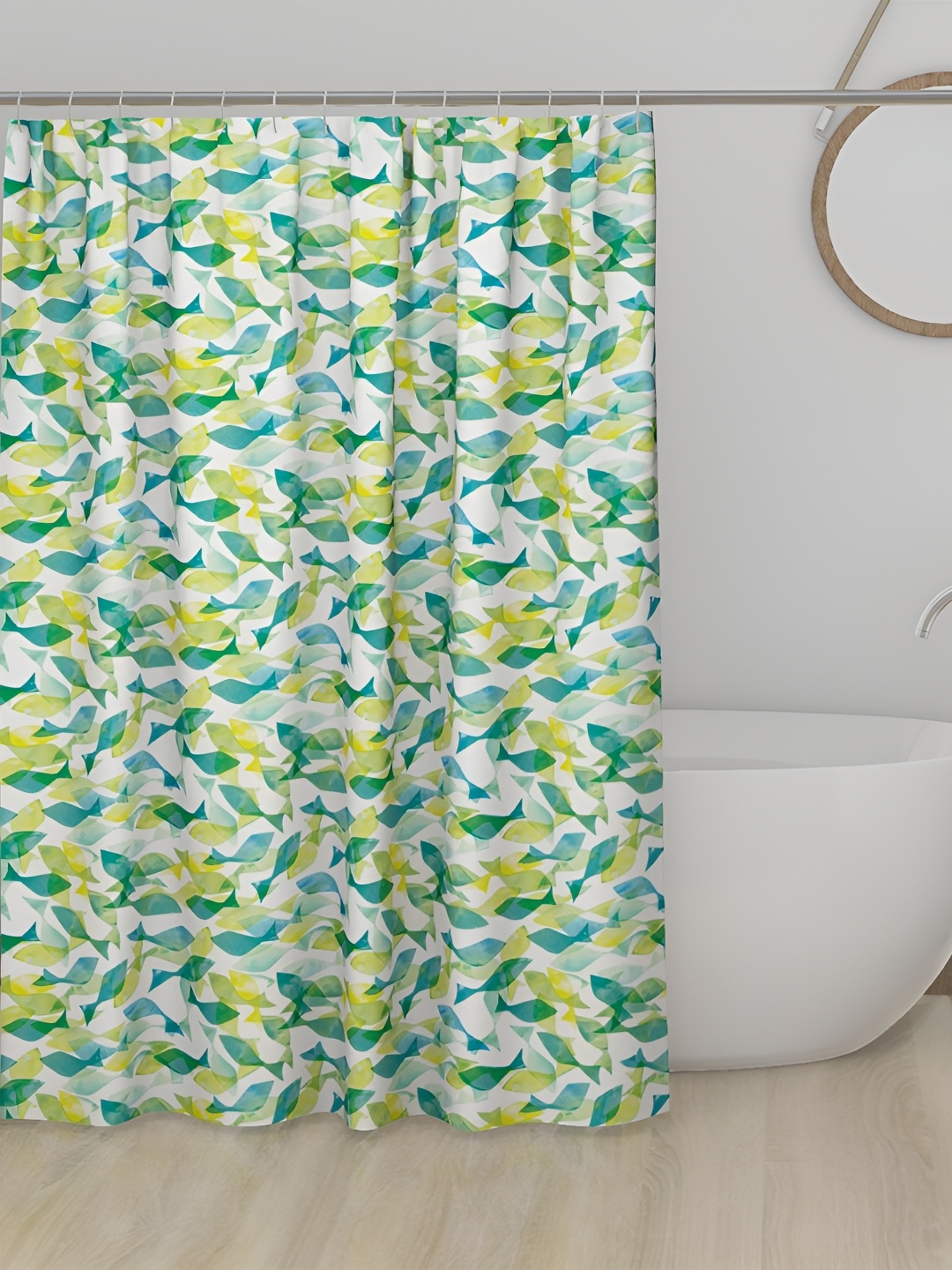 

Lushomes White & Green Printed Shower Curtains