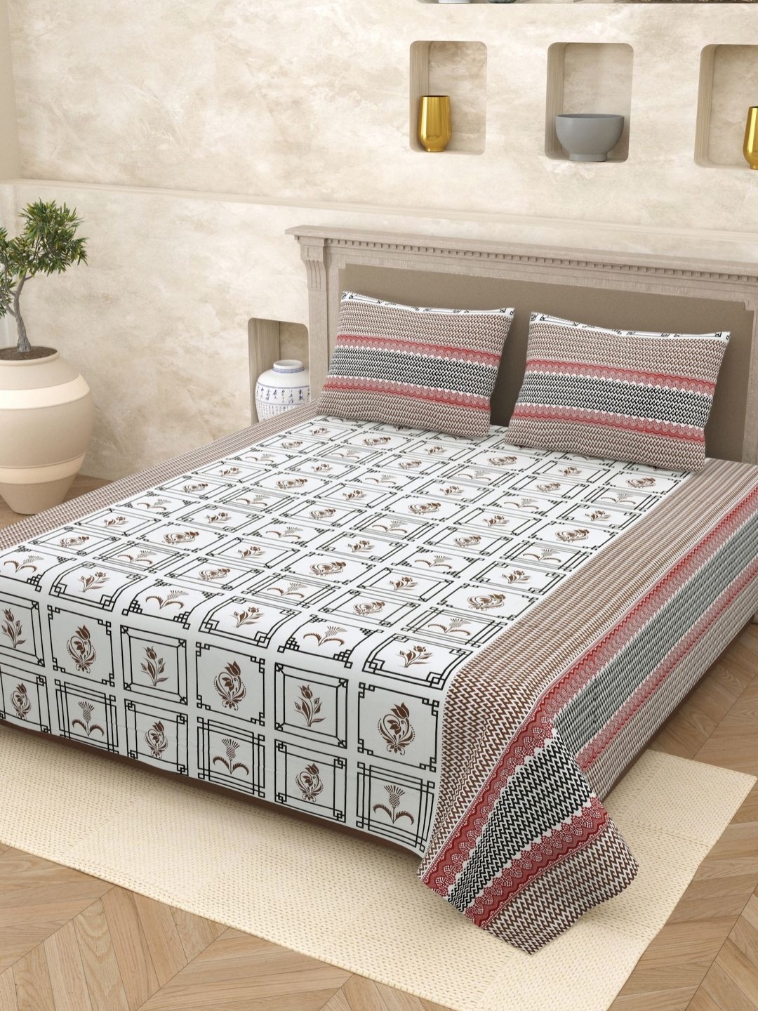 

Homez Sparrow Elegant Selection 210 TC Pure Cotton Queen Bedsheet Set-2.20 m x 2.65 m, White