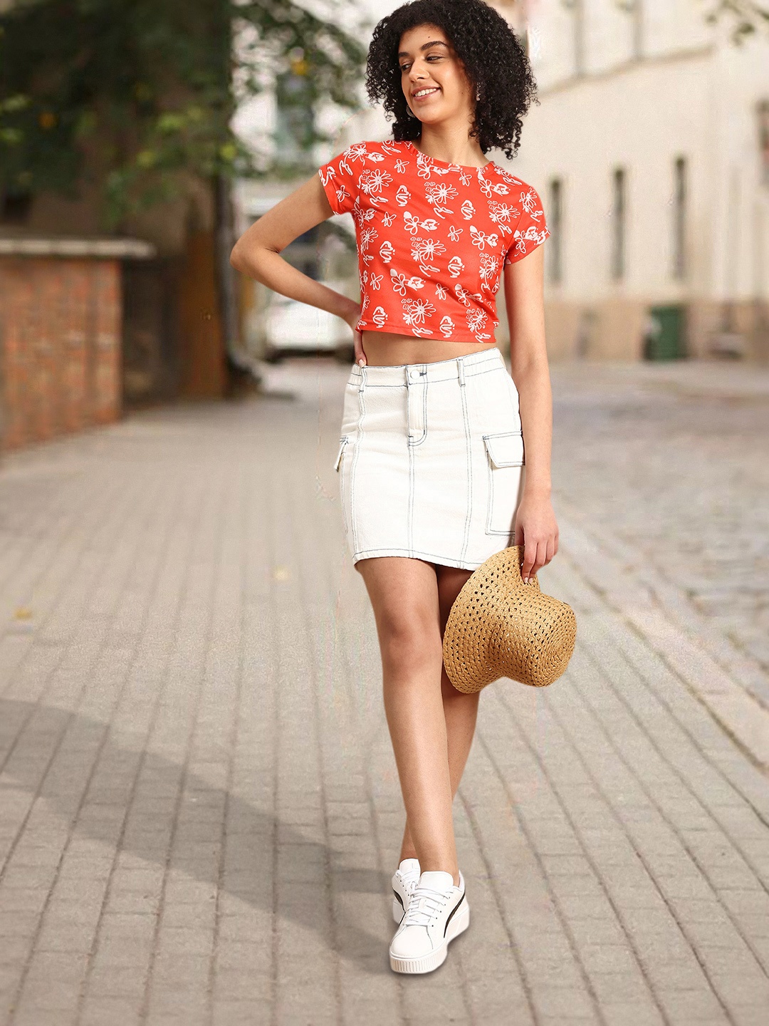 

Mast & Harbour Floral Printed Crop T-shirt, Orange