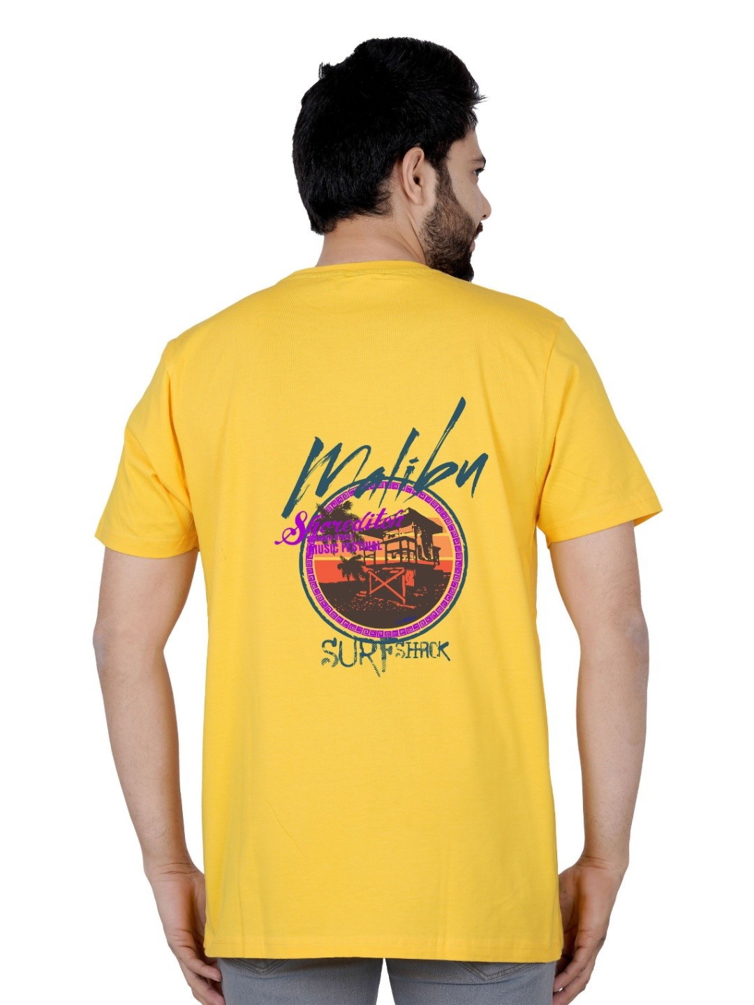 

LA MILANO Men Graphic Printed Round Neck Pure Cotton Slim Fit T-shirt, Yellow