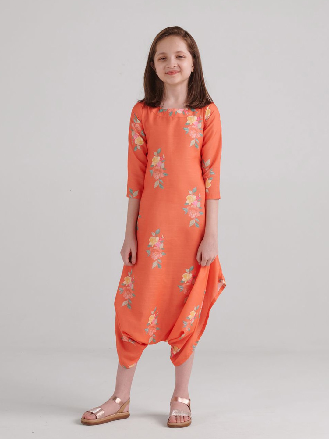 

Pasha Girls Printed Basic Dhoti Jumpsuit, Orange