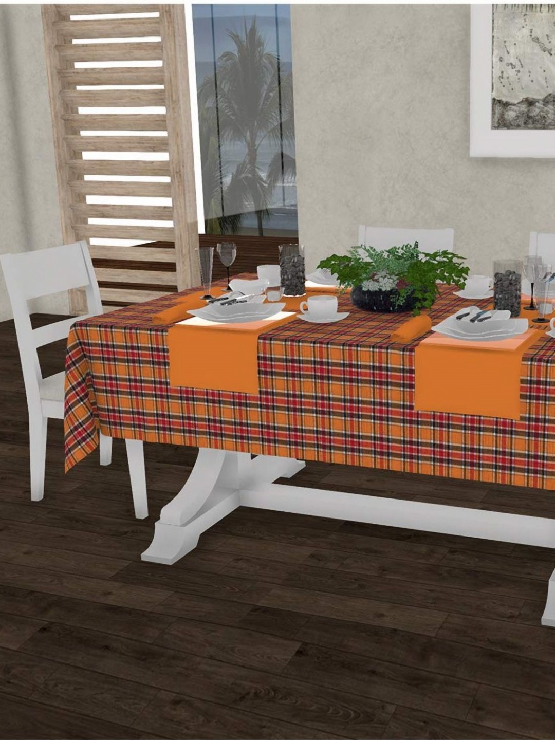 

Lushomes Orange Cotton 6-Seater Table Cover