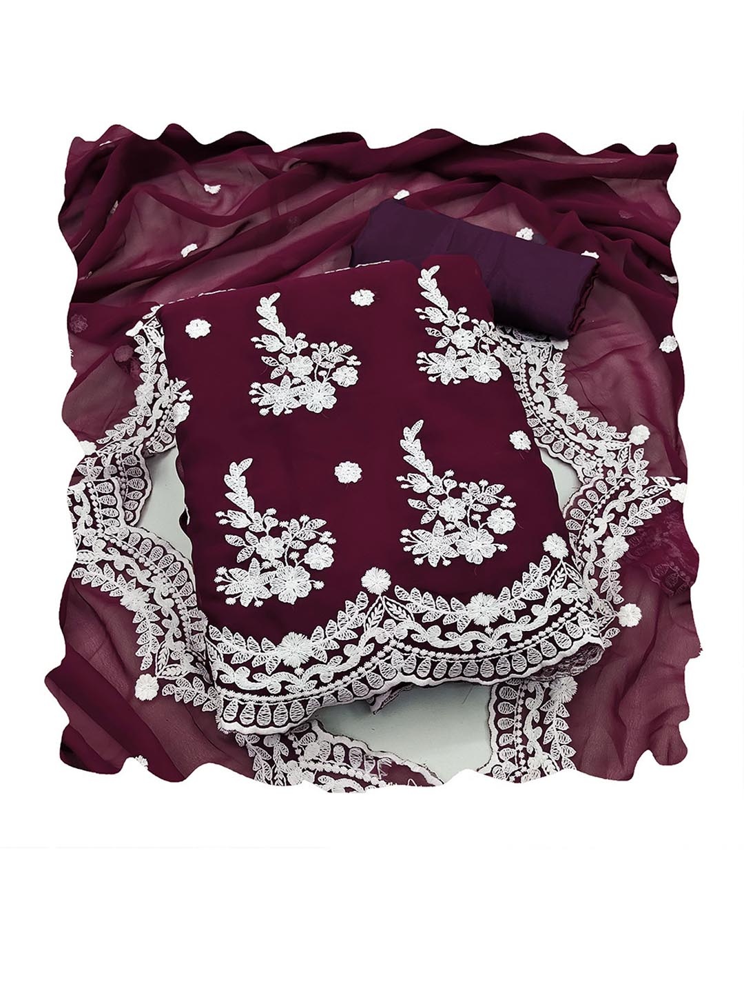 

Maroosh Embroidered Thread Work Unstitched Dress Material, Magenta