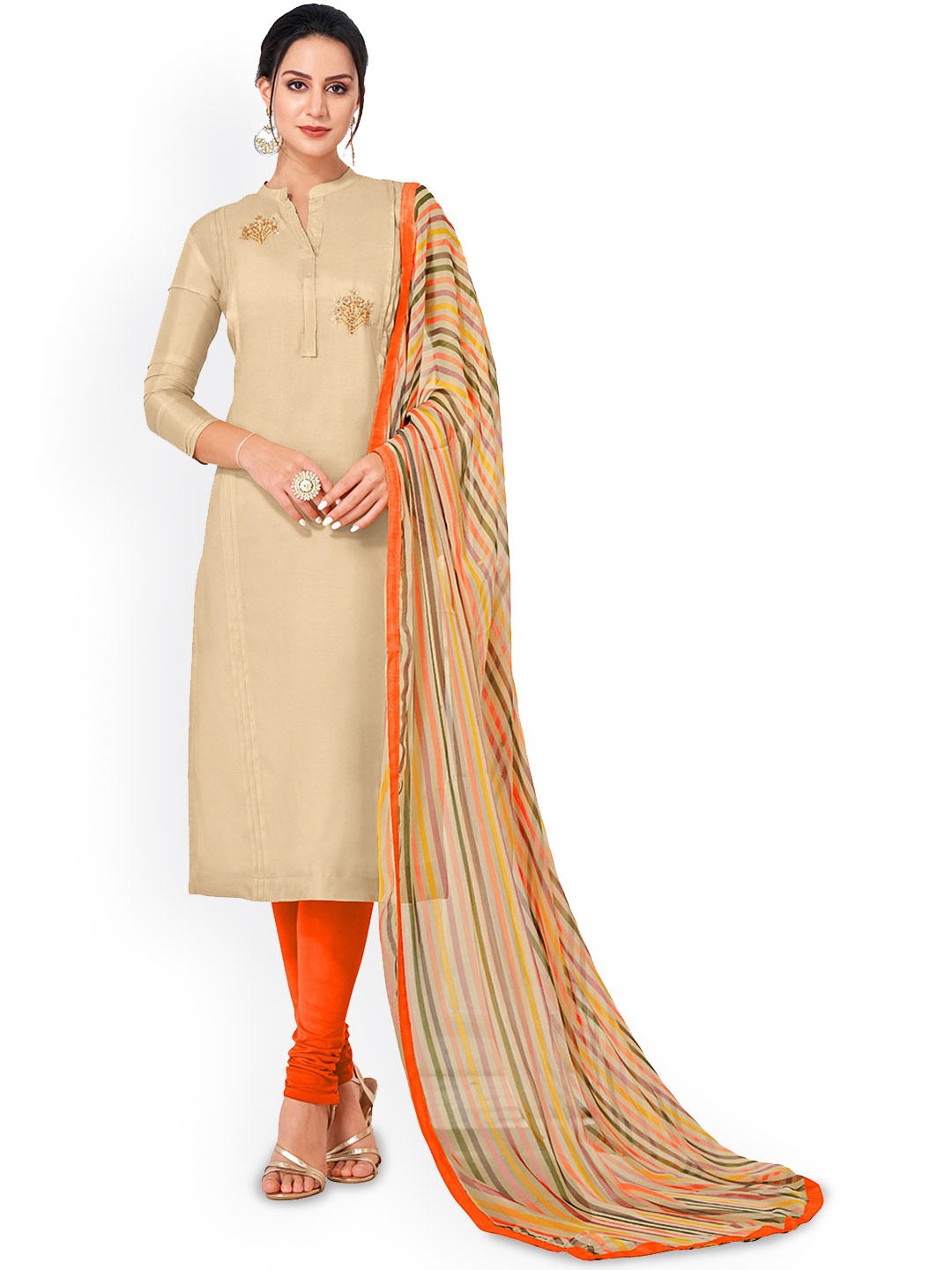

Maroosh Embroidered Zari Unstitched Dress Material, Beige