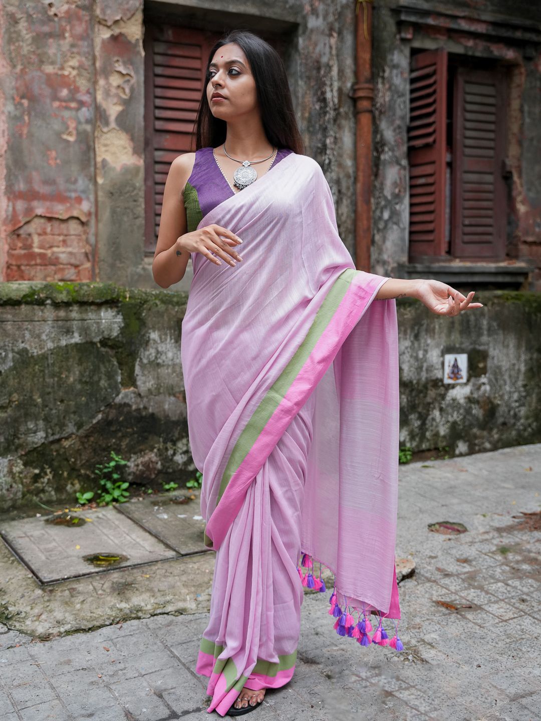 

Suta Solid Pure Cotton Saree, Pink