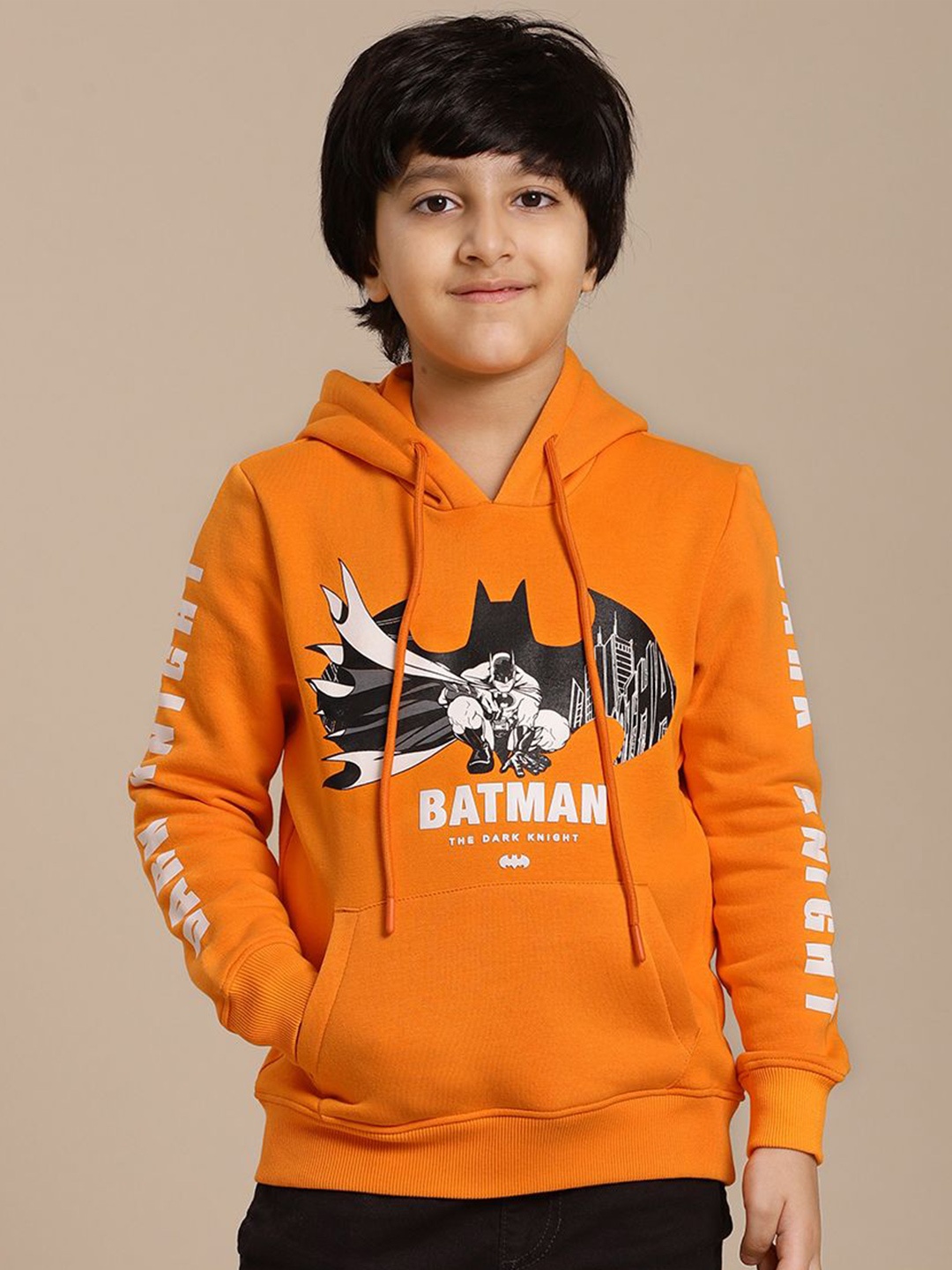

Kids Ville Batman Printed Regular Fit Hoodie For Boys, Orange