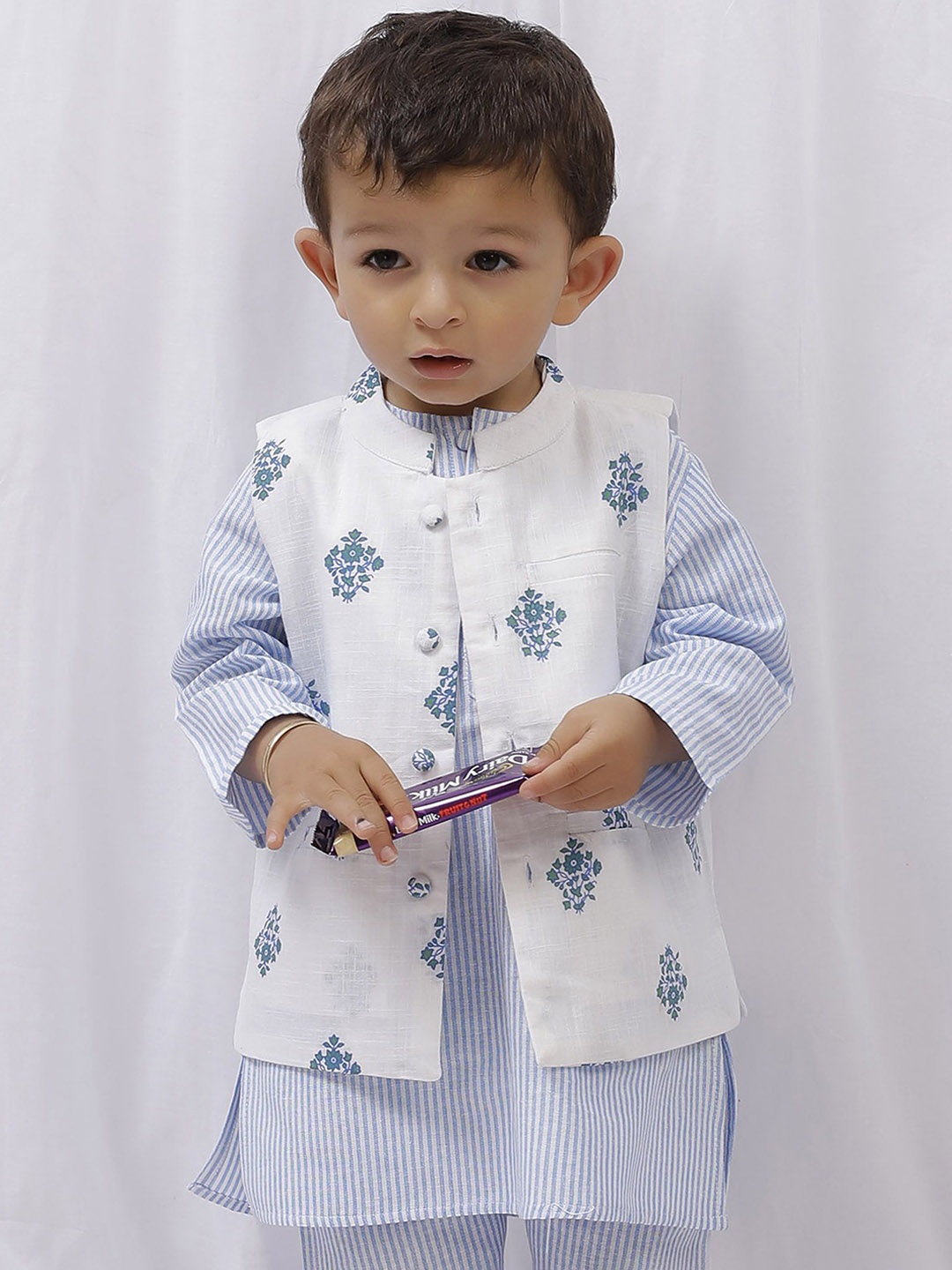 

TJORI Boys Printed Woven Pure Cotton Nehru Jackets, Blue