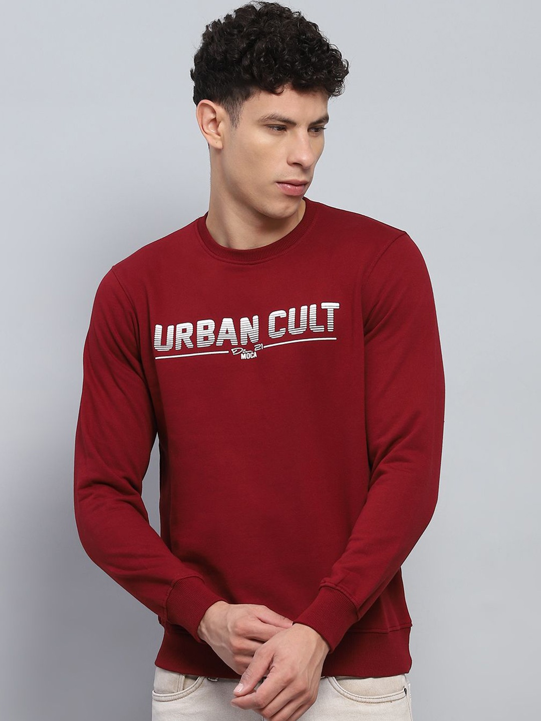 

Monte Carlo Men Cotton Typography Printed Round Neck Full Sleeve Sweatshirt, Maroon