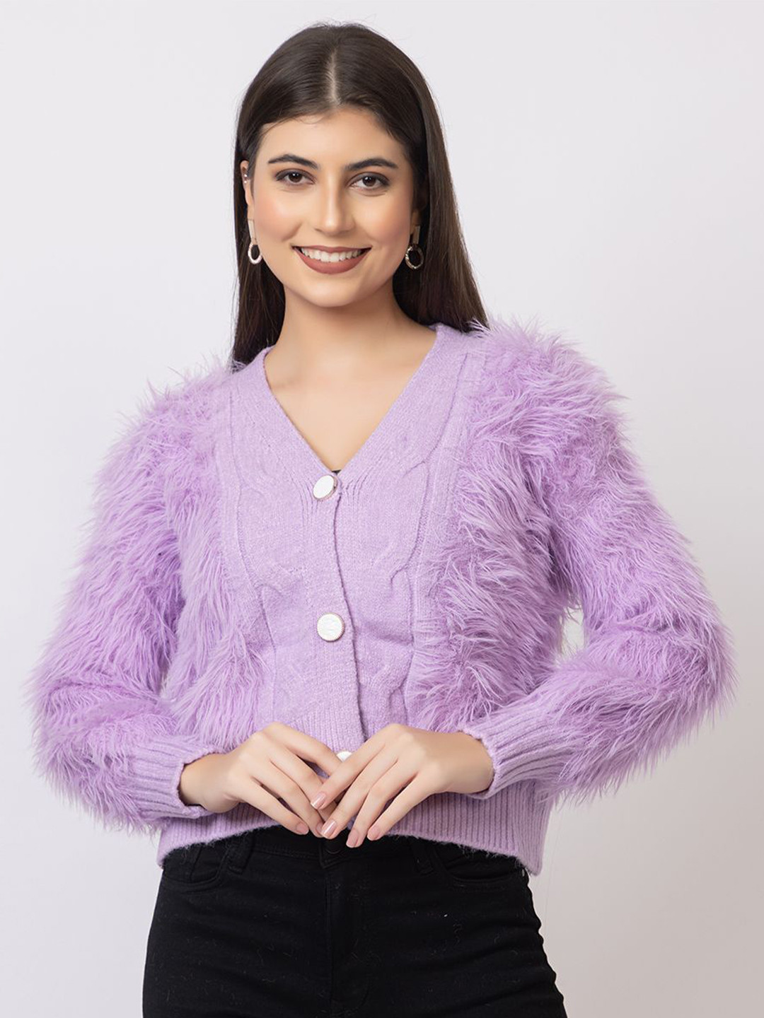 

GFO Women V-Neck Front-Open Sweaters, Lavender