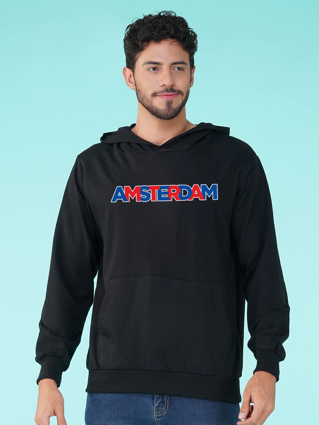

NUSYL Men Typography Printed Hooded Sweatshirt, Black