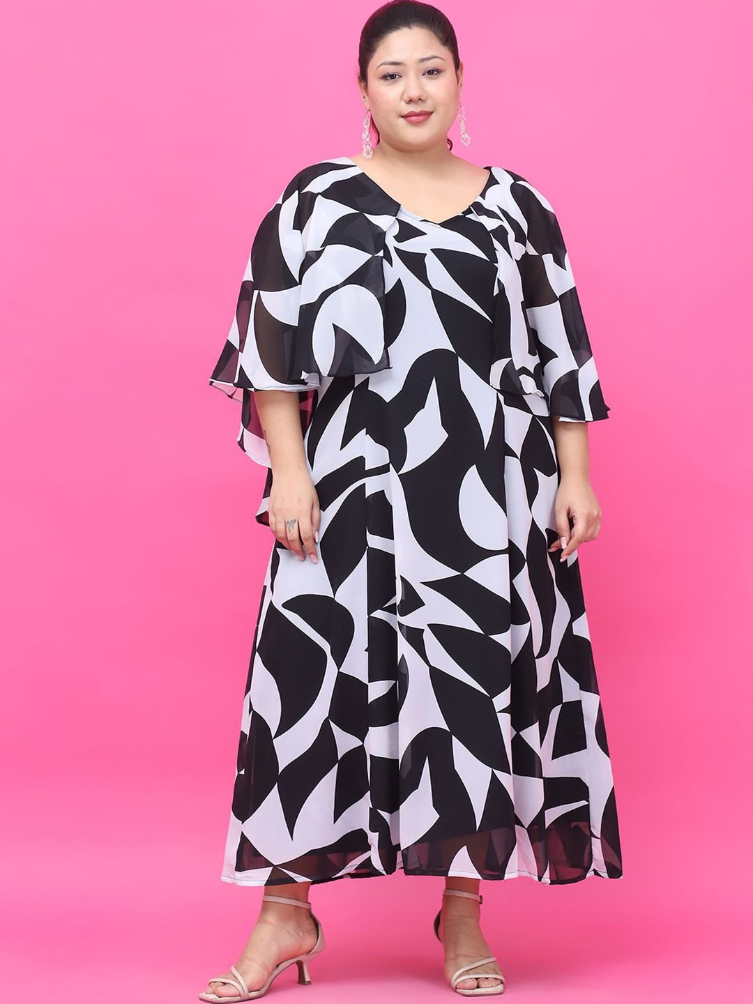 

theRebelinme Women Georgette A-Line Maxi Dress, Black