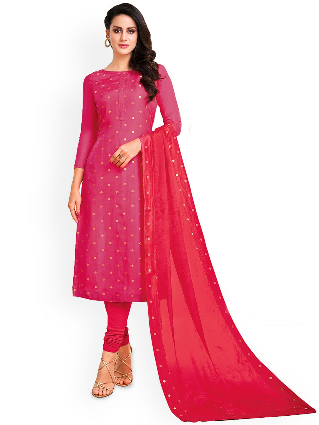 

Maroosh Floral Woven Design Jacquard Unstitched Dress Material, Pink