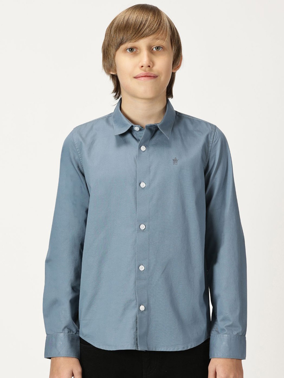 

French Connection Boys Premium Cutaway Collar Solid Cotton Casual Shirt, Blue