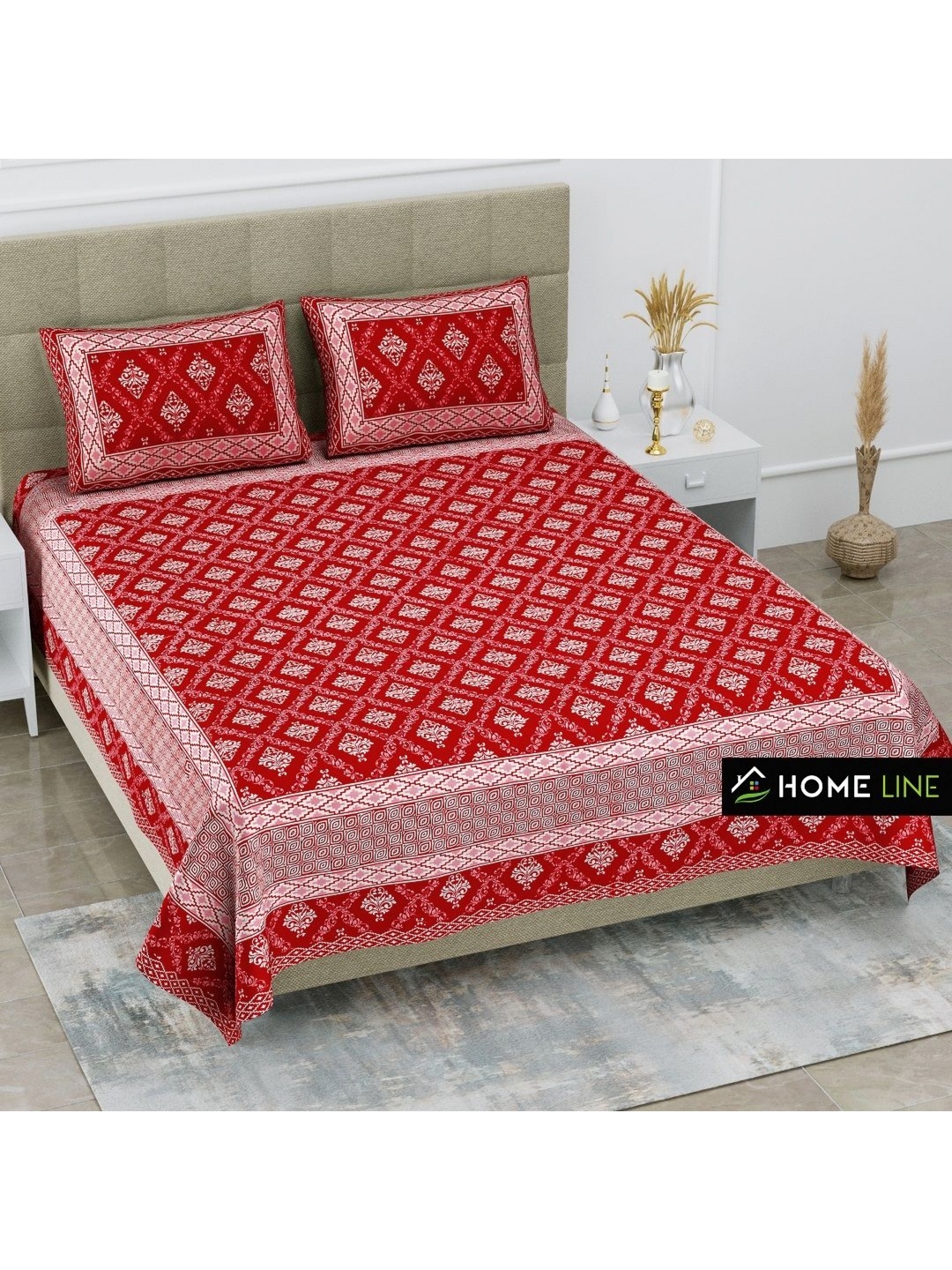 

HOMELINE Red & White Ethnic Motifs 180 TC King Bedsheet with 2 Pillow Covers