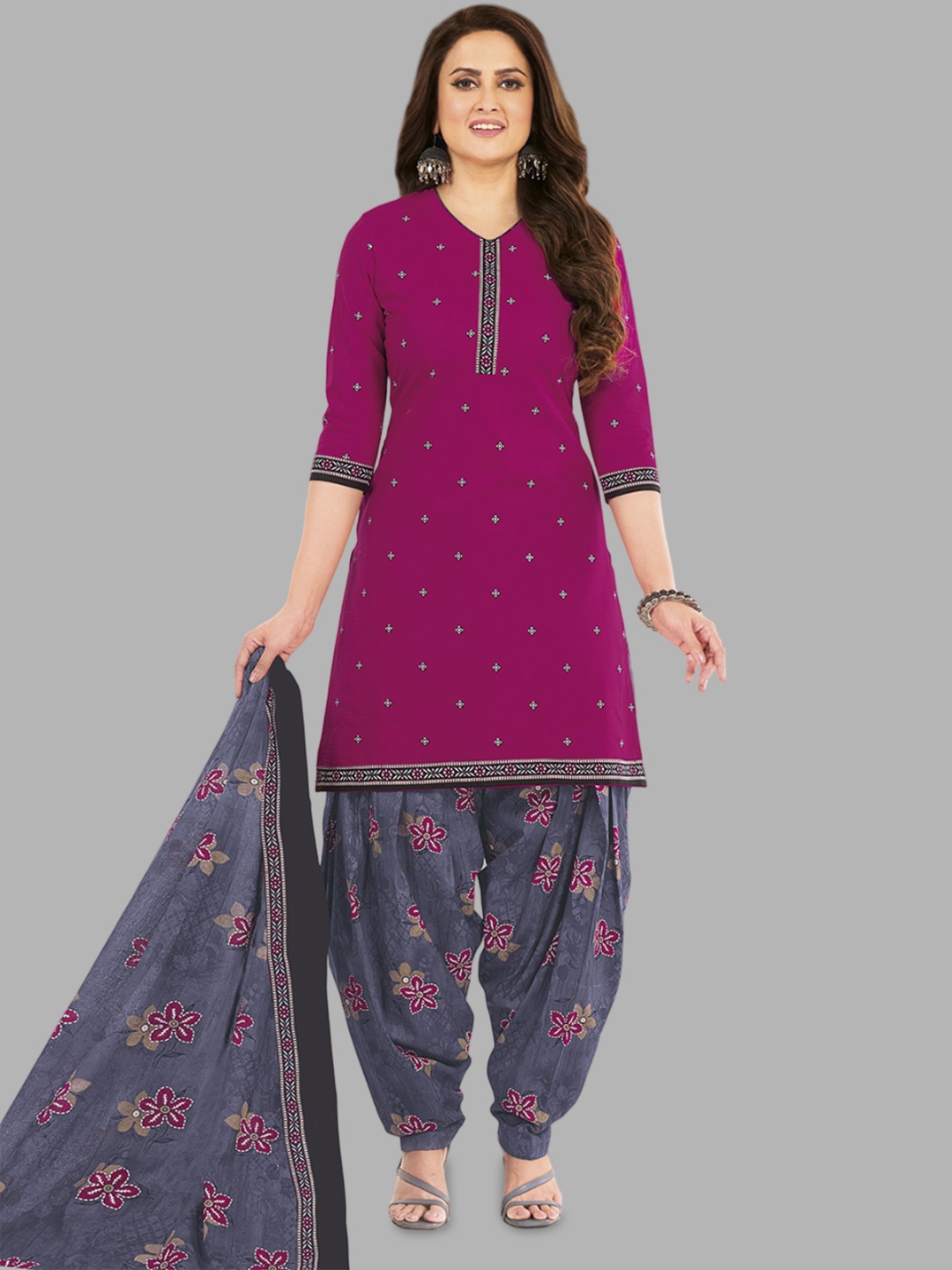 

MIRAAN Printed Pure Cotton Unstitched Dress Material, Pink