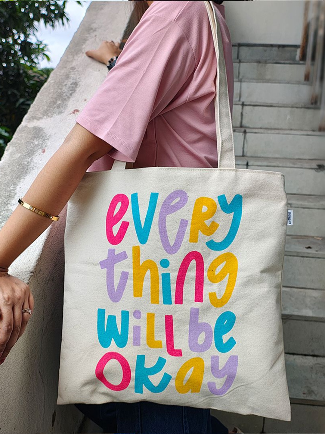 

earthbags Unisex Typography Printed Shopper Shoulder Bag, Off white