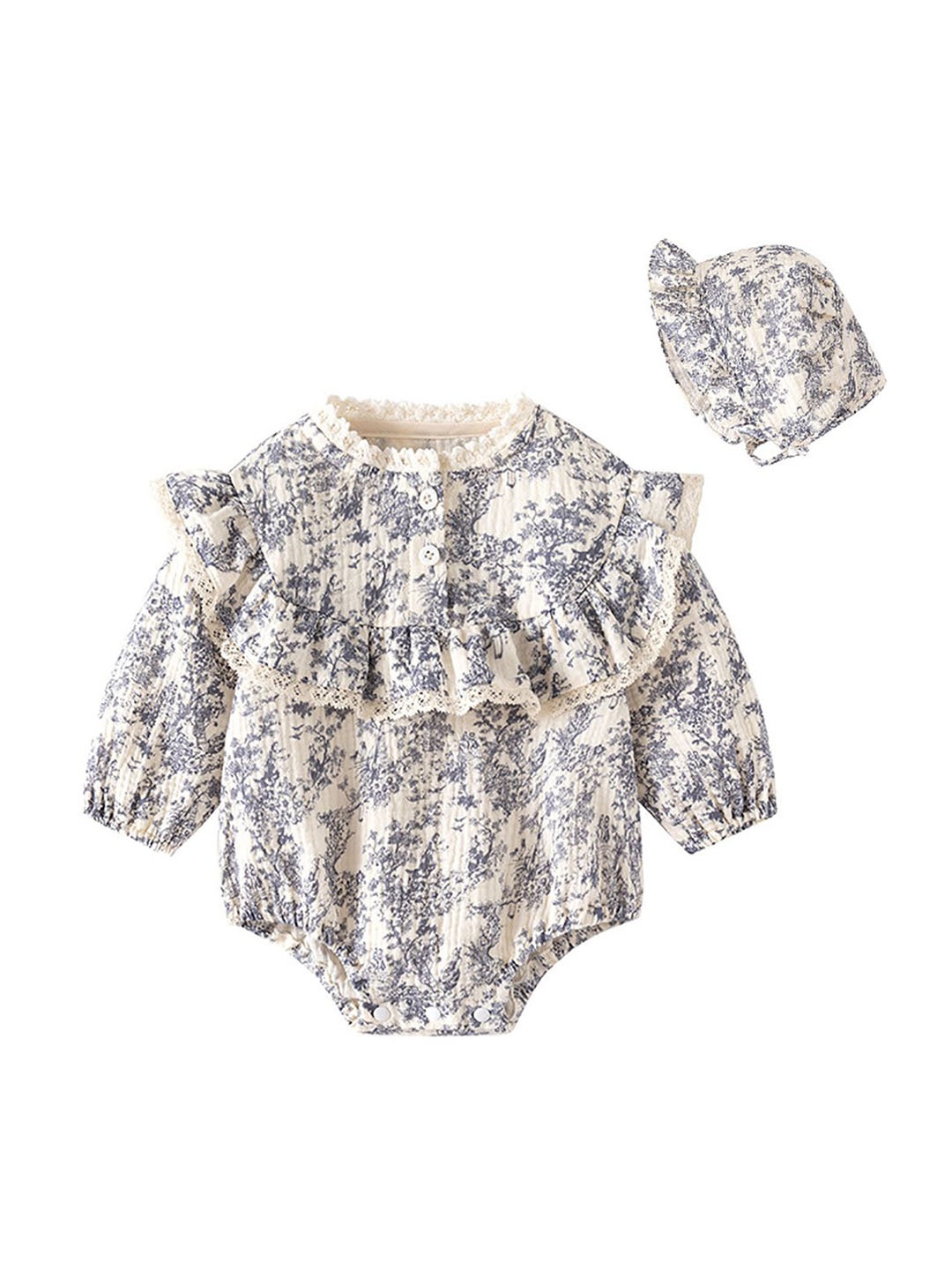 

StyleCast x Revolte Infant Girls Printed Cotton Bodysuit With Cap, Navy blue