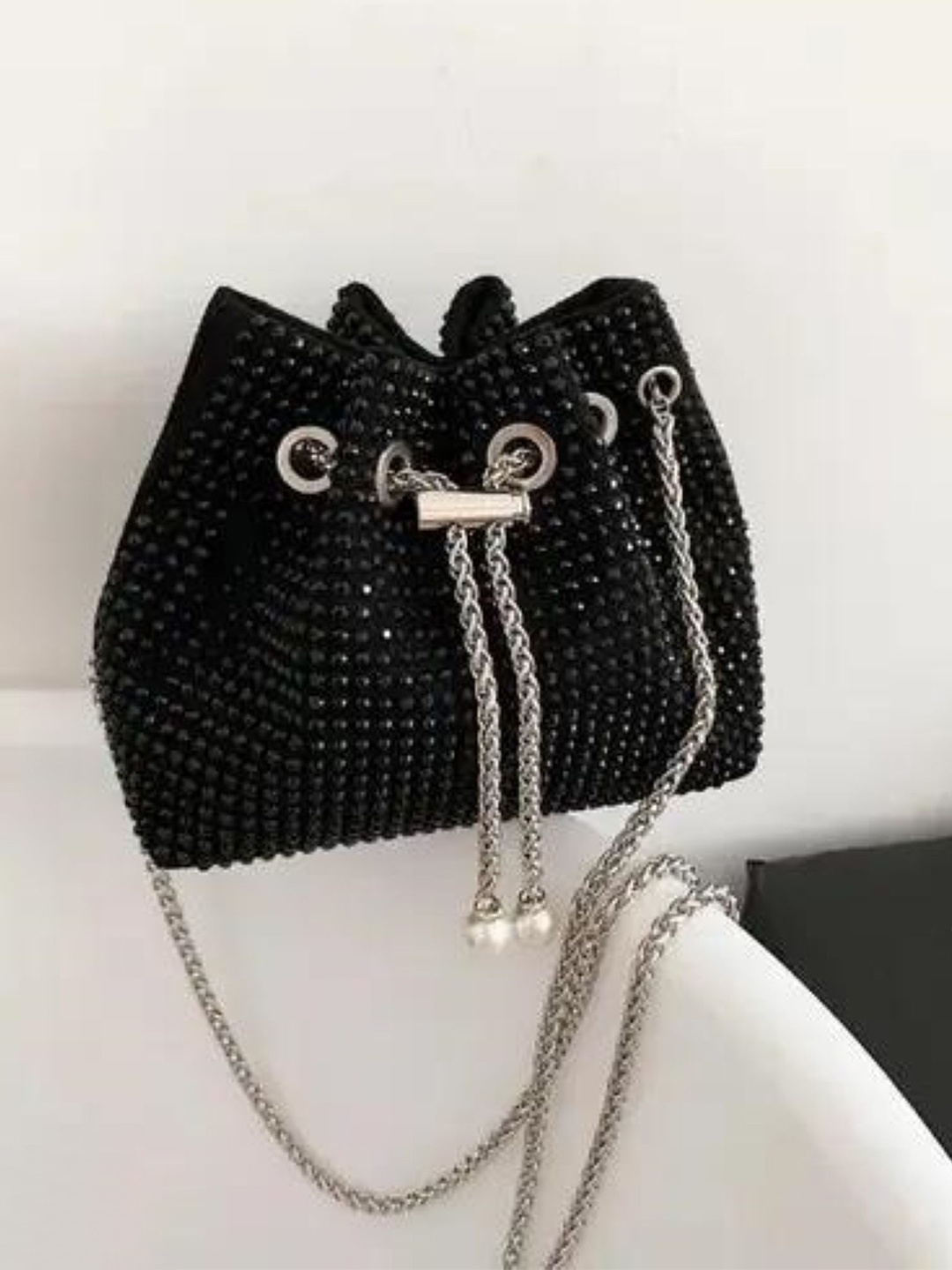 

StyleAsh Embellished Suede Bucket Hobo Bag with Quilted, Black
