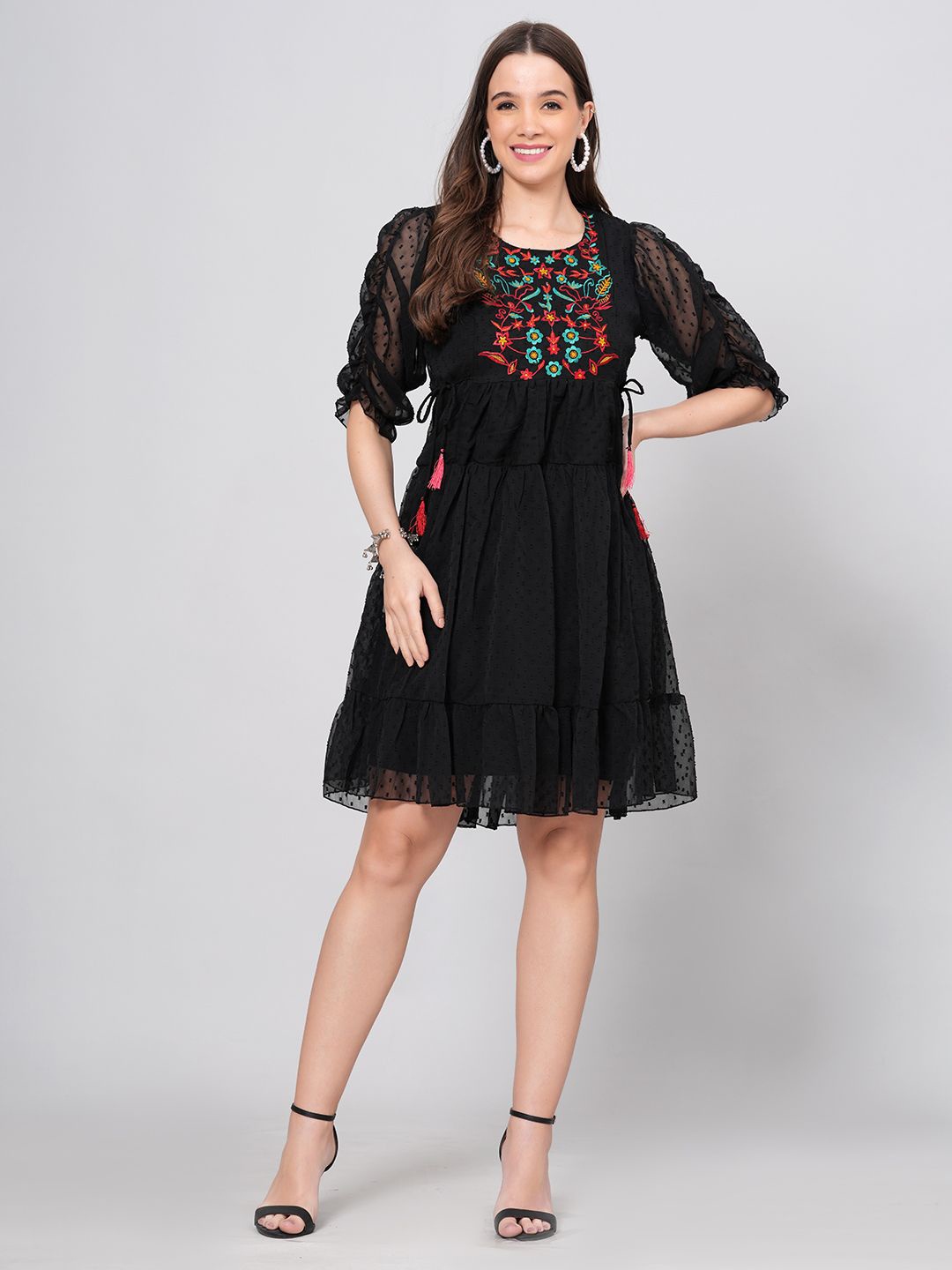 

BAESD Women Self Design Fit & Flare Dress, Black