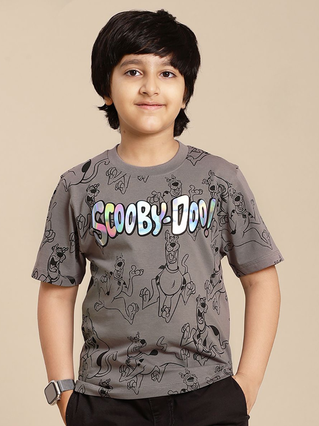 

Kids Ville Boys Scooby-Doo Conversational Printed Round Neck Cotton T-shirt, Grey