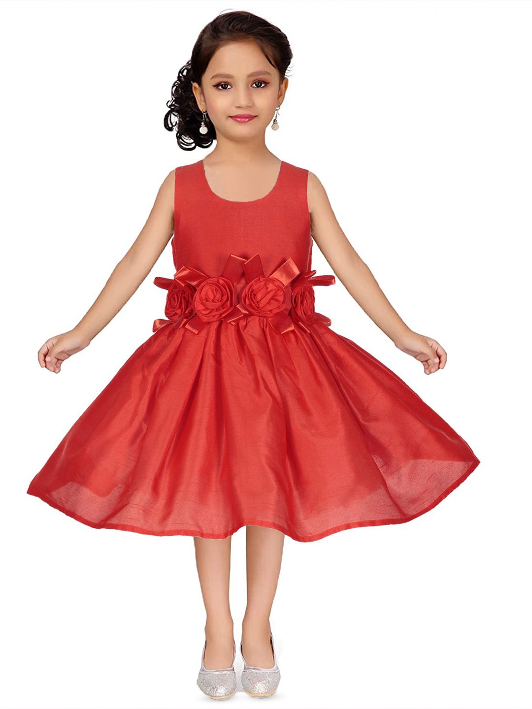 

Wish little Girls Satin Knee Length Fit and Flare Dress, Red