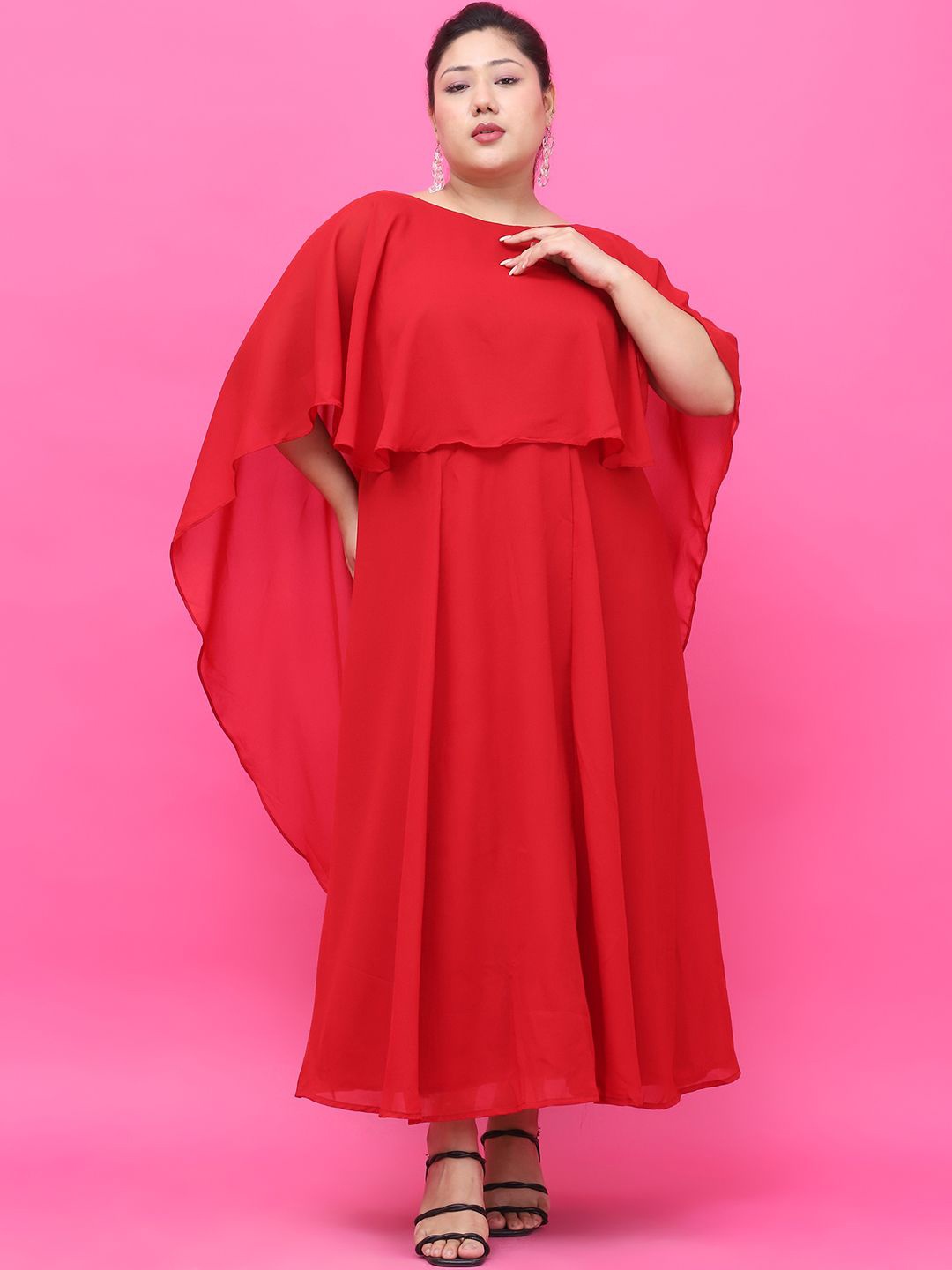 

theRebelinme Solid Plus Size Georgette A-Line Maxi Dress, Red