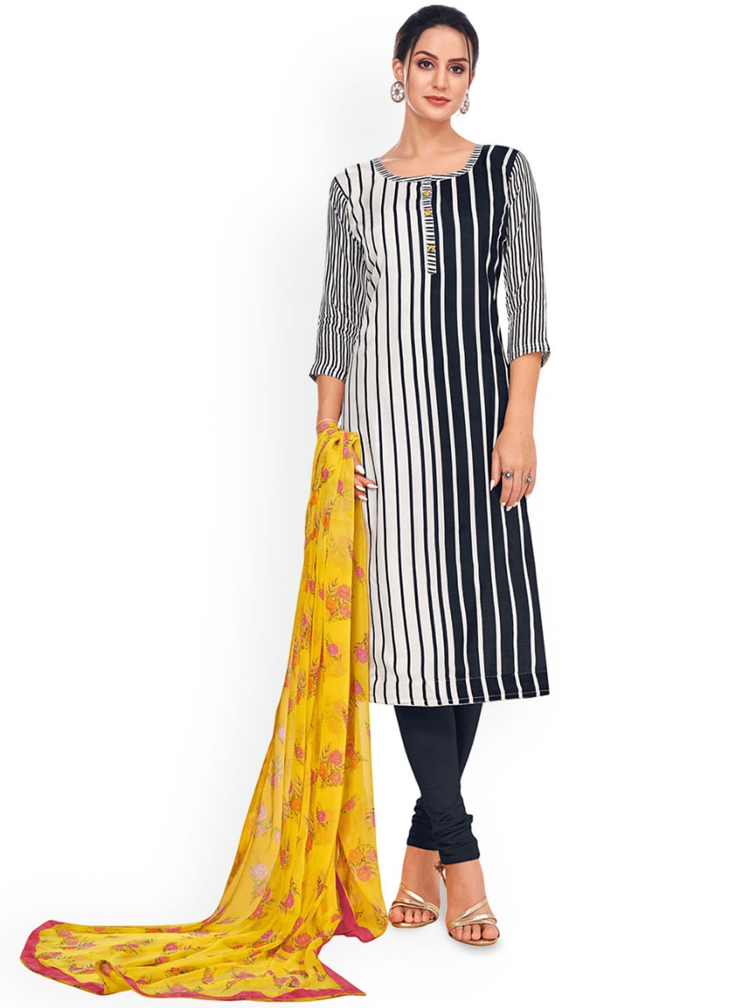

Maroosh Striped Embellished Unstitched Dress Material, Black