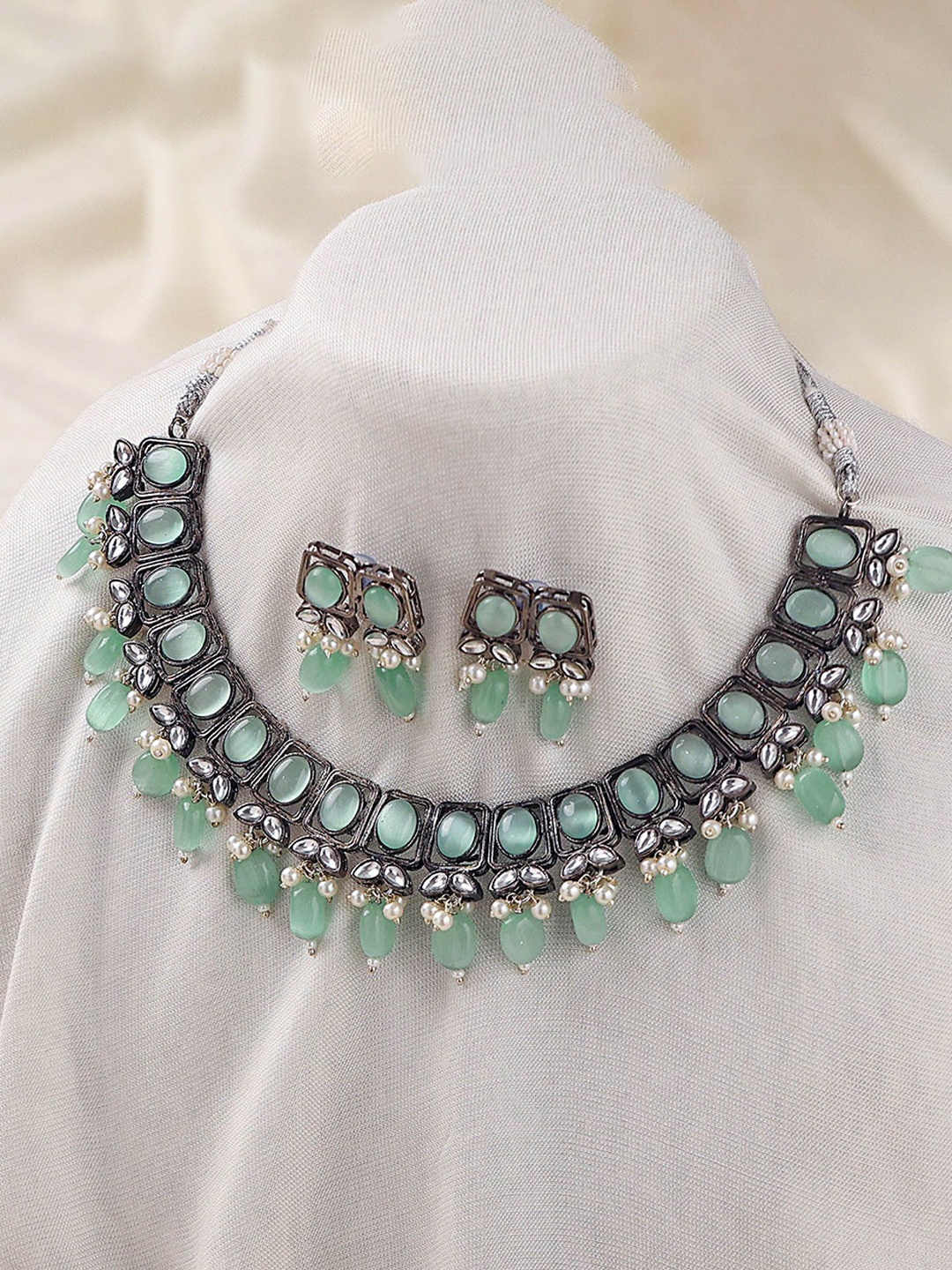 

BeAbhika Silver-Plated Stone Studded Necklace and Earrings