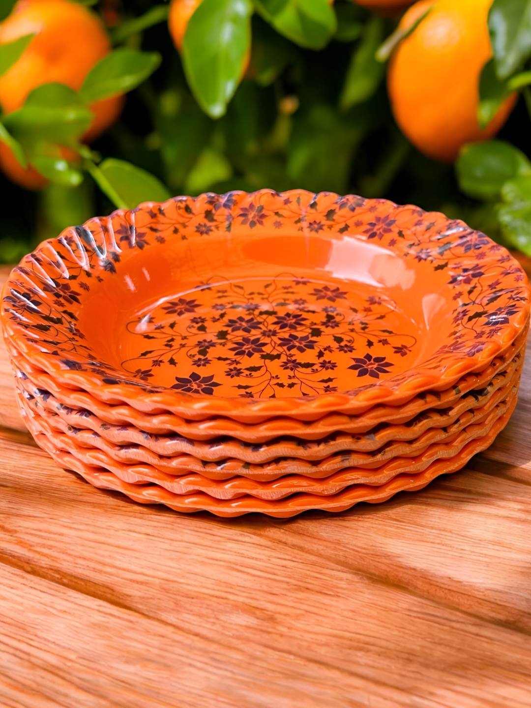 

Gallery99 Orange Colored & Black 6 Pieces Floral Printed Melamine Plates