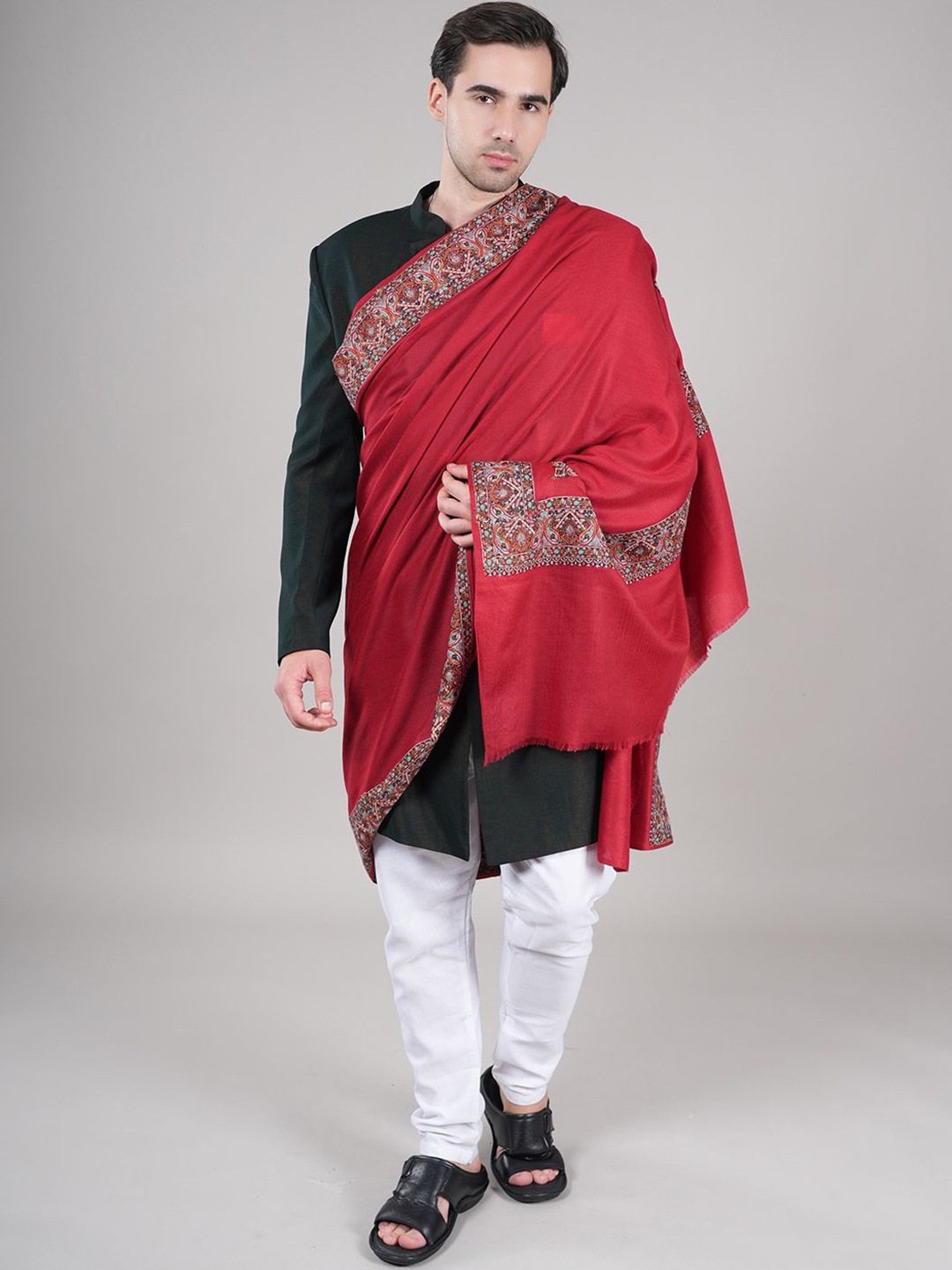 

MUFFLY Paisley Printed Pashmina Woollen Shawl, Maroon