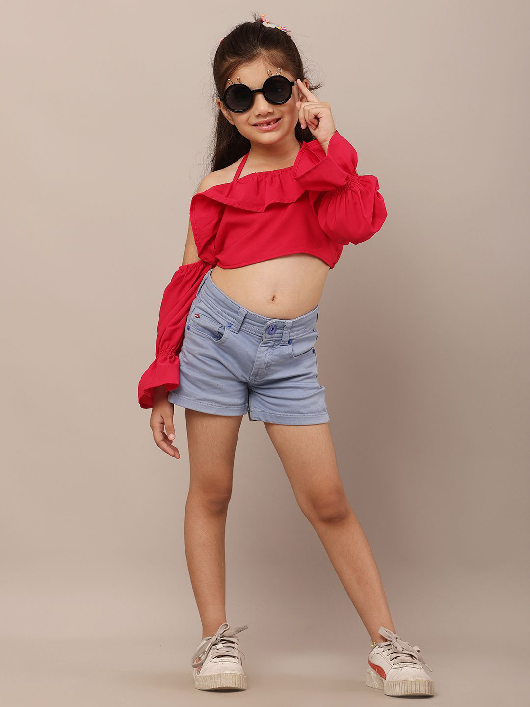 

BAESD Girls Puff Sleeve Blouson Crop Top, Pink