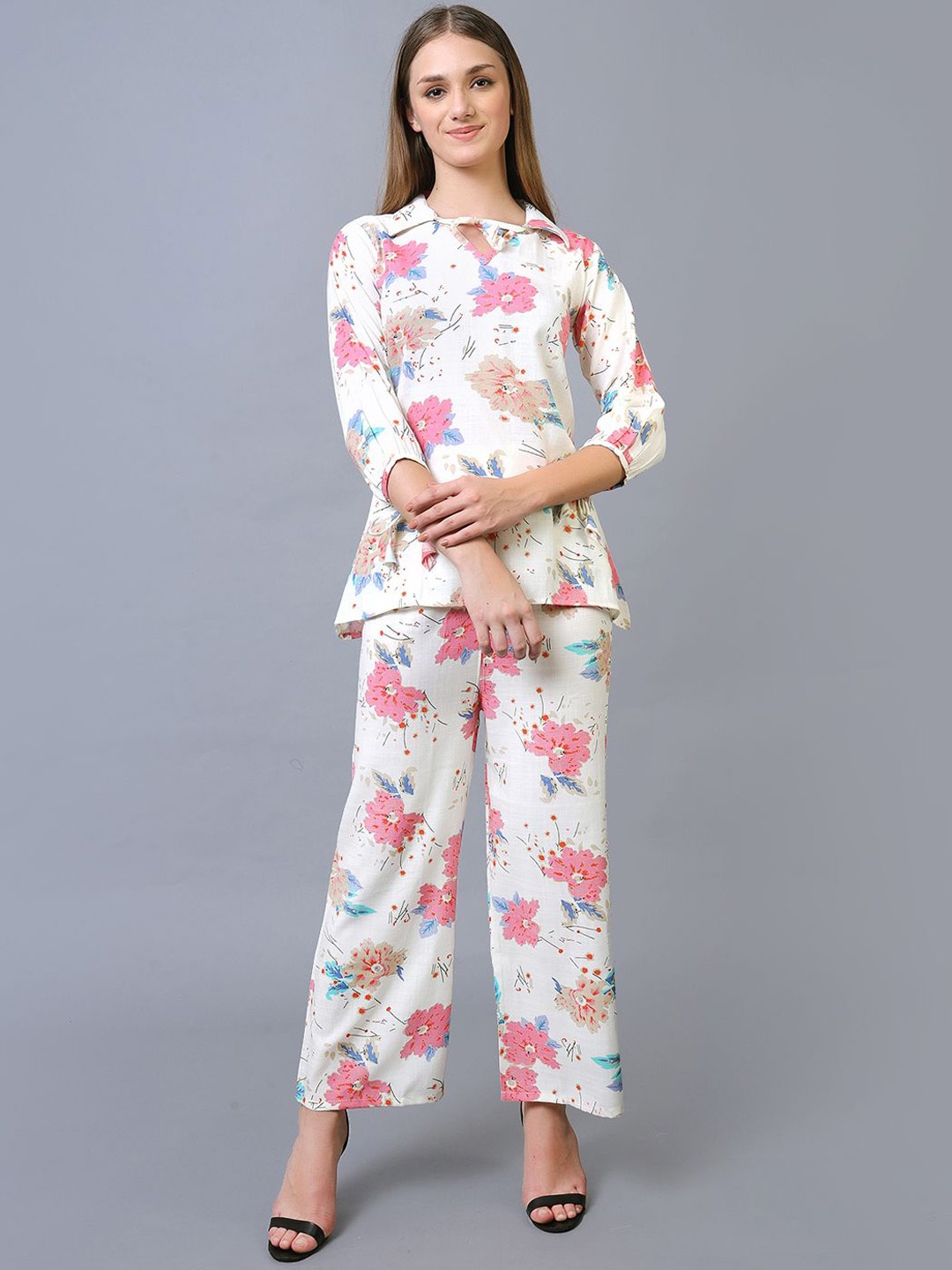 

Xivir Women Printed Tunic And Trousers Co-Ords Set, Pink