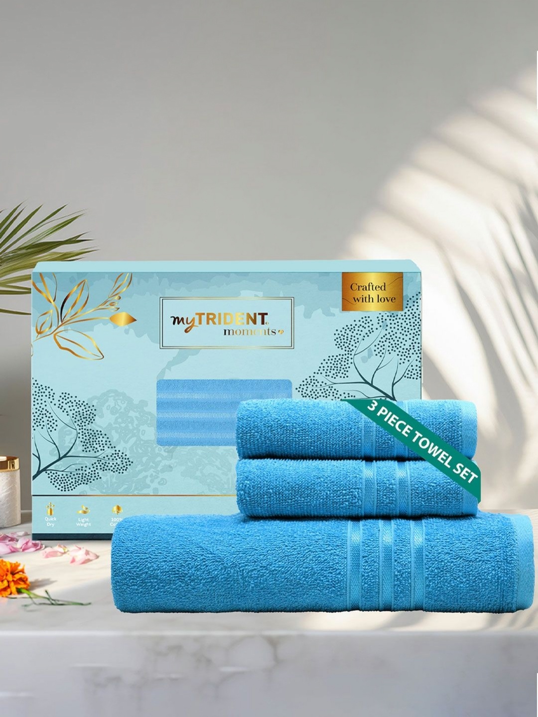 

MYTRIDENT Blue 3 Pieces Cotton 400 GSM Towel Set